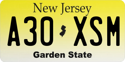 NJ license plate A30XSM