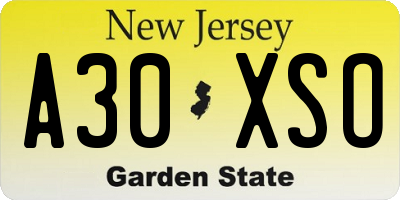 NJ license plate A30XSO