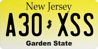 NJ license plate A30XSS