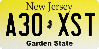 NJ license plate A30XST