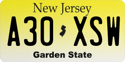 NJ license plate A30XSW