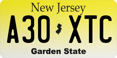 NJ license plate A30XTC