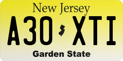 NJ license plate A30XTI
