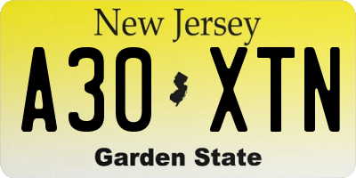 NJ license plate A30XTN