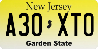 NJ license plate A30XTO