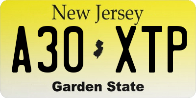 NJ license plate A30XTP