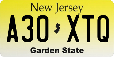 NJ license plate A30XTQ