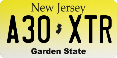 NJ license plate A30XTR