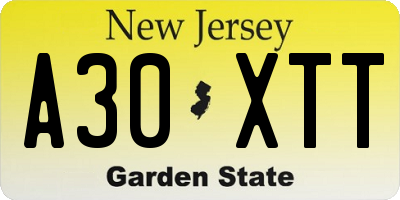 NJ license plate A30XTT