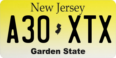 NJ license plate A30XTX