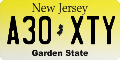 NJ license plate A30XTY