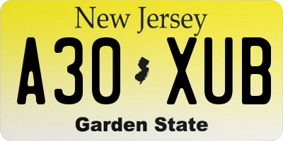 NJ license plate A30XUB