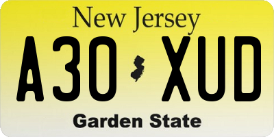 NJ license plate A30XUD