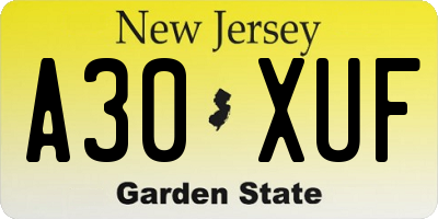 NJ license plate A30XUF