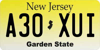 NJ license plate A30XUI