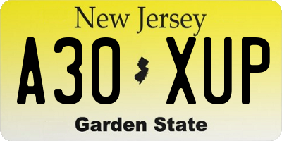 NJ license plate A30XUP
