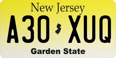 NJ license plate A30XUQ