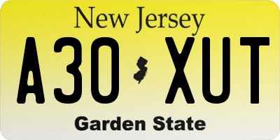 NJ license plate A30XUT