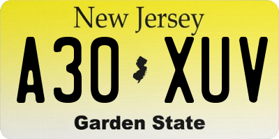 NJ license plate A30XUV