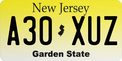 NJ license plate A30XUZ