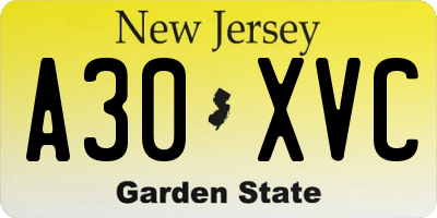 NJ license plate A30XVC
