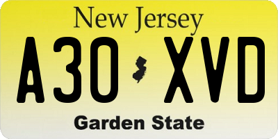 NJ license plate A30XVD