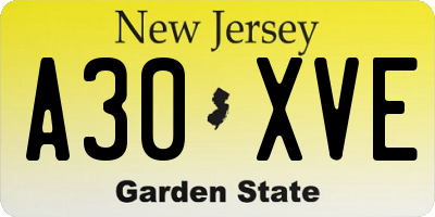 NJ license plate A30XVE
