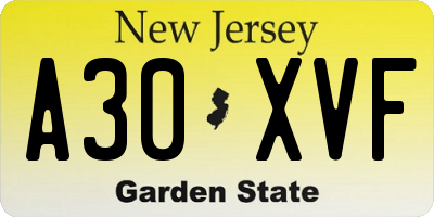 NJ license plate A30XVF