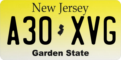 NJ license plate A30XVG
