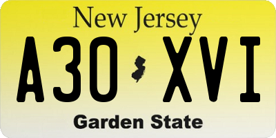NJ license plate A30XVI