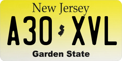 NJ license plate A30XVL