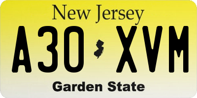 NJ license plate A30XVM