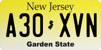 NJ license plate A30XVN