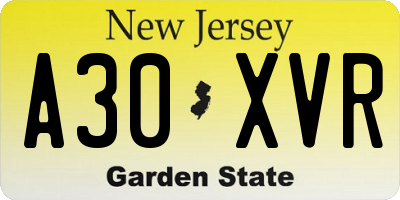 NJ license plate A30XVR