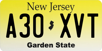 NJ license plate A30XVT