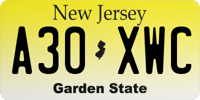 NJ license plate A30XWC