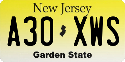 NJ license plate A30XWS