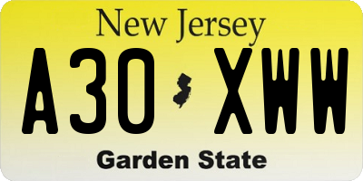 NJ license plate A30XWW
