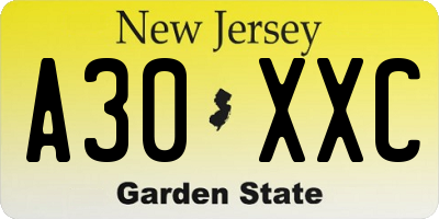 NJ license plate A30XXC