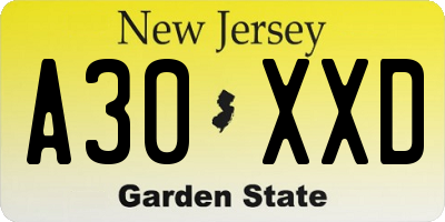 NJ license plate A30XXD