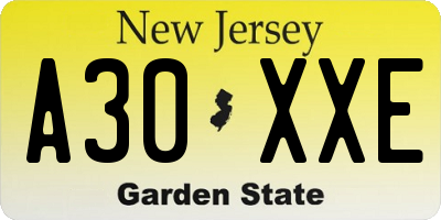 NJ license plate A30XXE