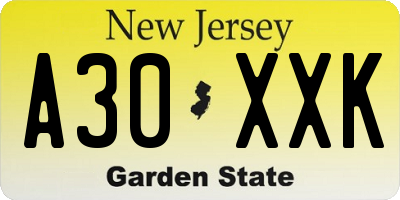 NJ license plate A30XXK