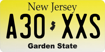 NJ license plate A30XXS