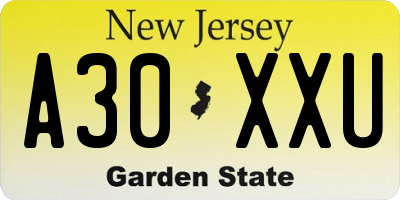 NJ license plate A30XXU