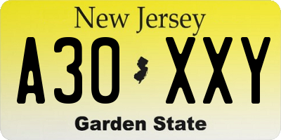 NJ license plate A30XXY