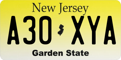 NJ license plate A30XYA