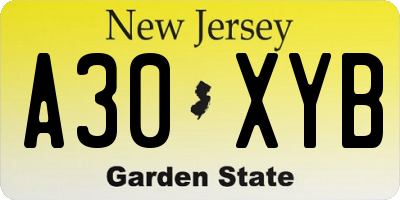 NJ license plate A30XYB
