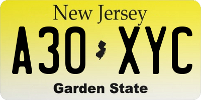 NJ license plate A30XYC