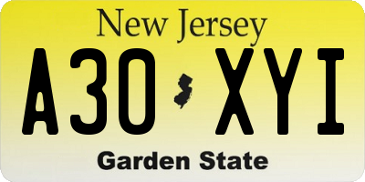 NJ license plate A30XYI