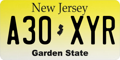 NJ license plate A30XYR